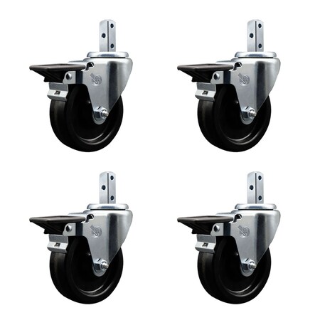 Service Caster 4'' Phenolic Wheel Swivel 3/4'' Square Stem Caster Set with Brake, 4PK SCC-SQ20S414-PHS-PLB-34-4